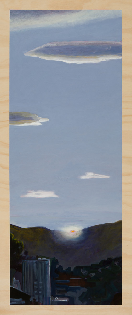Urbanscape with dawn clouds 2014 Oil on plywood 120cm x 49cm 