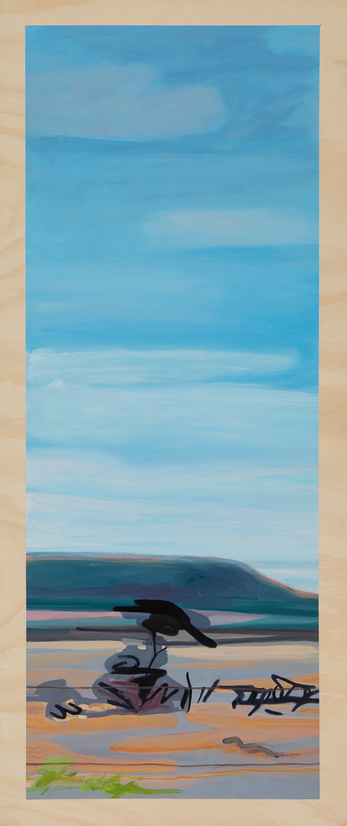 Heatscape with weathered tree 2014 Oil on plywood 120cm x 49cm 