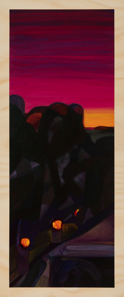 Darkscape and the drive home 2014 Oil on plywood 120cm x 49cm 