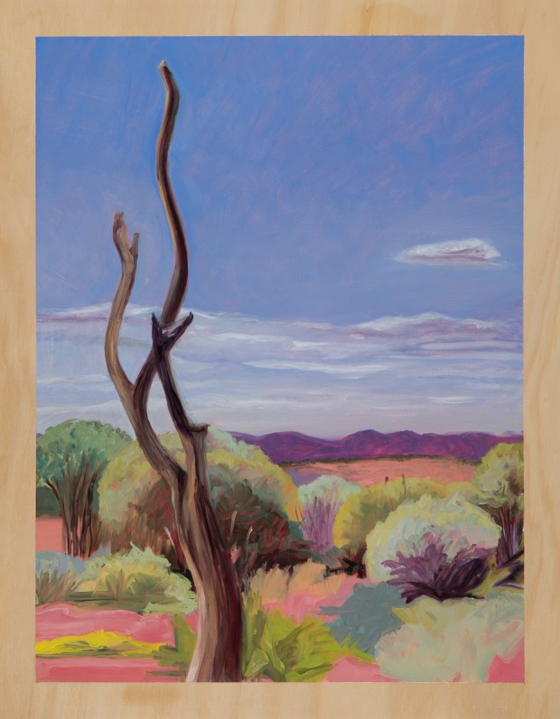 18.Heatscape with naked tree 2014 Oil on plywood 76cm x 59cm SOLD
