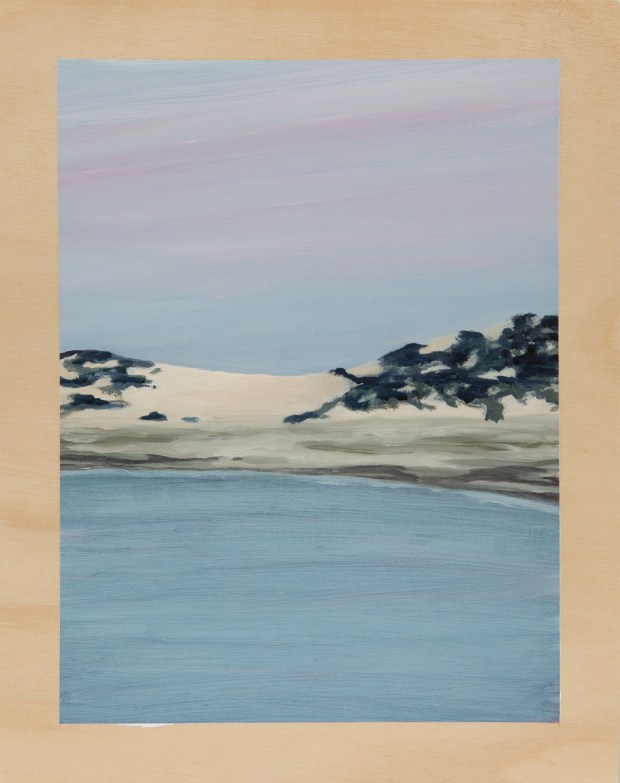 Dunescape in the flat-light stillness 2014 Oil on plywood 38cm x 30cm  SOLD