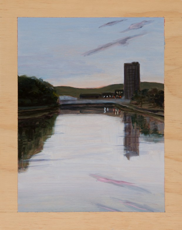 Urbanscape with reflected dawn 2014 Oil on plywood 38cm x 30cm 